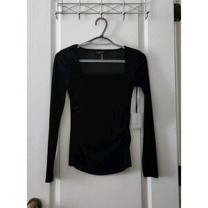 1.STATE‎ NORDSTROM Womens Black Velvet Blouse Square Neck Long Sleeve Top Sz XXS